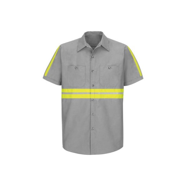 Red Kap Enhanced Visibility Industrial Short Sleeve Work Shirt, Gray, Poly/Cotton, Tall, L